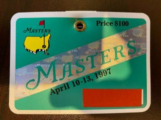 1997 Masters Golf Badge Tiger Woods 1st Masters Win - Very Rare Ticket