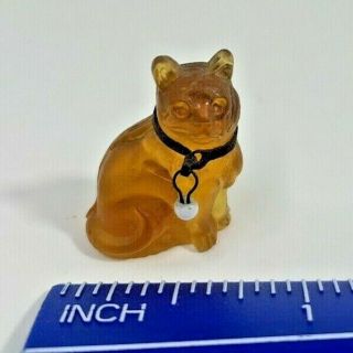 Rare Late Victorian Czech Glass Amber Cat Charm W/ Metal Collar And White Bead