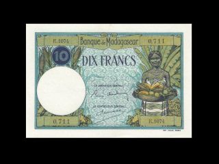 1937 - 47 French Africa " Madagascar " 10 Francs Rare ( (gem Unc))
