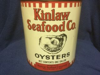 Vintage (rare) Kinlaw Seafood Co.  1 Gallon Vintage Oyster Tin