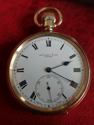 Antique Thomas Russell And Son Gold Plated Pocket Watch Rare,  Dennison Moon,