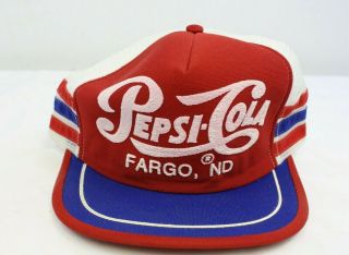 Vintage Rare Pepsi Cola Mesh Trucker Cap Hat Fargo North Dakota Soda Advertising
