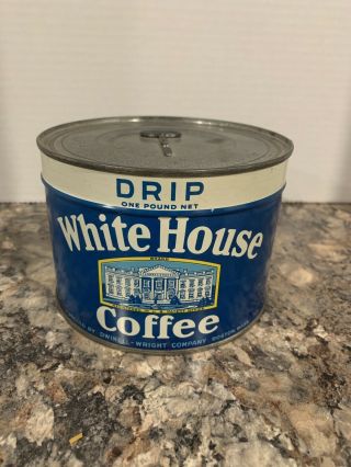 Vintage Rare White House Coffee Tin - - - Never Opened - - Still Has Key On Lid - 1 Lb