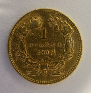 1860 S Type 2 Indian Gold Dollar G$1 Coin San Francisco Rare