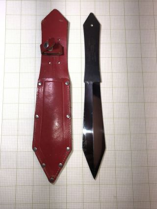 " Rare Vintage Black Mamba Throwing Knife Made In Germany Leather Red Sheath 9”