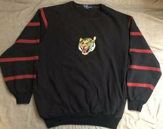 Polo Ralph Lauren Tiger Head Sweater Rings M/l Stadium Pwing 92 93 Bear Rare Euc