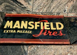 Rare Antique Mansfield Tires Stand Sign Vintage Metal Garage Shop Gas Oil