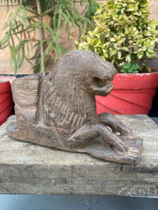 1800’s Ancient Old Wooden Fine Hand Carved Sitting Lion Figure Figurine Rare