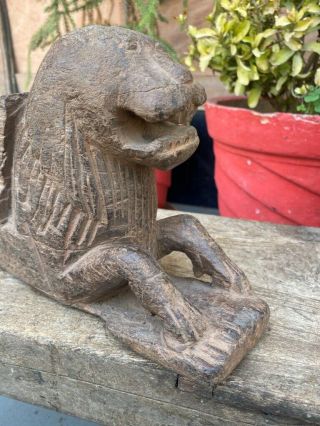 1800’s Ancient Old Wooden Fine Hand Carved Sitting Lion Figure Figurine Rare 6