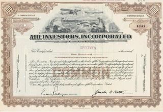 Air Investors Inc.  Specimen Stock Certificate Rare Aviation 1929 Great Vignette