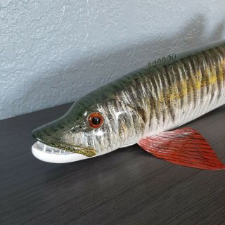 Carl Christiansen Rare Tiger Muskie Sizing Decoy Fish Decoy Lure Folk Art.