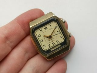 Vintage Rare Collectible Ussr Watch Poljot Alarm Signal Square Yellow Serviced