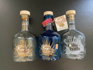 3 Sammy Hagar Cabo Wabo Tequila Bottles Rare Empty Hand Blown Cabo Uno