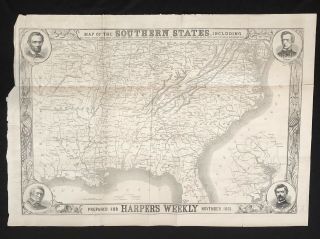 1861 Rare Fold - Out Civil War Map Of Confederate States Abraham Lincoln Vignette