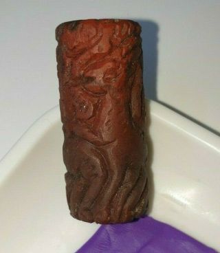 Rare Ancient Red Soft Stone Canaanite Faience Cylinder Seal 1700 - 1550 B.  C