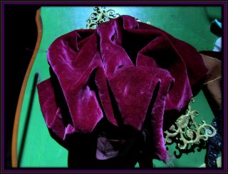 Rare Antique French Victorian Sinkably Soft Pure Silk Velvet Fabric Rich Magenta