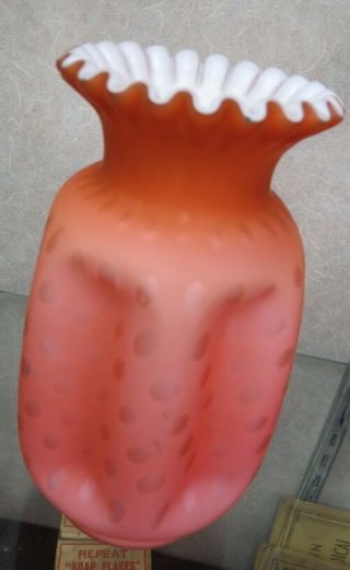 Rare 8 " Fenton Satin Vase / Pink & Satin W/ Mother Of Pearl Raindrops Cased