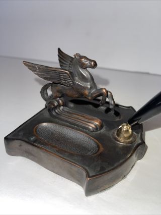 RARE Vintage Bronze Mobil Oil Gas Pegasus Executive Single Pen holder gasoline 3