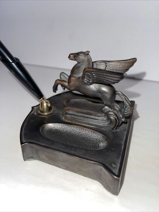 RARE Vintage Bronze Mobil Oil Gas Pegasus Executive Single Pen holder gasoline 4