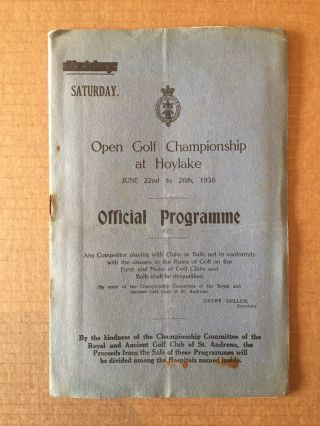 Rare 1936 Open Golf Championship At Hoylake Saturday Programme