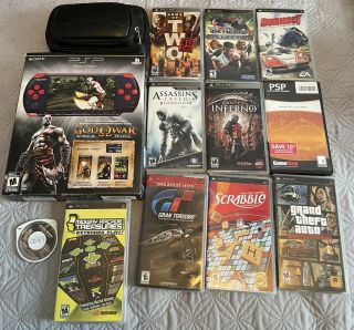 Rare Red Sony Psp God Of War Edition (complete) With Games (some Complete)