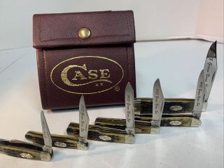 Very Rare,  Vintage Case Xx Usa 1988 Green Bone Pocket Knife Set,  6 Knives,  158/500