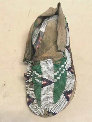 Rare Antique Native American Plains Fully Beaded Deer Sinew Sewn Moccasin