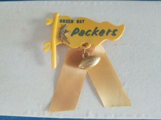 (vtg) 1960s Green Bay Packers Nfl Football Pennant & Ribbon Pin With Player Rare