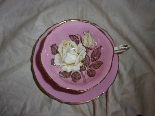 Vintage Antique Paragon Pink White Cabbage Rose Tea Cup and Saucer RARE Estate 2