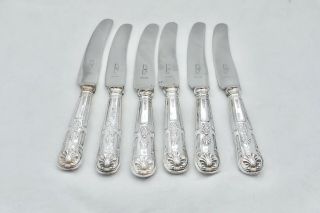Rare Set Of 6 Qe Ii Hm Sterling Silver Kings Pattern Pastry Knives 1969