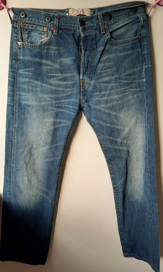 Rare Levi ' s 201 Cinch Back Crotch Rivet Brace Buttons Blue Denim Jeans W30 x L34 2