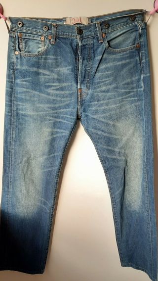 Rare Levi ' s 201 Cinch Back Crotch Rivet Brace Buttons Blue Denim Jeans W30 x L34 3