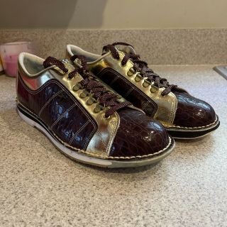 Rare Dexter Sst 5 Crocodile Burgundy & Gold Bowling Shoes Size 12 Rh Vintage 6 7