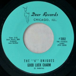 Deer 3002 " 4 " Uniques Orig Rare R&b Doo Wop 45 Minus Good Luck Charm