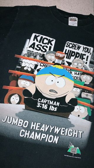 Vintage 1998 South Park “jumbo Heavyweight Champion” Cartman 3:16 Shirt Rare