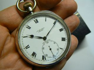 Rare 1919 London Import Silver Swiss J.  W.  BENSON Pocket Watch Silver Chain &Box 2