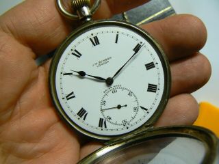 Rare 1919 London Import Silver Swiss J.  W.  BENSON Pocket Watch Silver Chain &Box 3