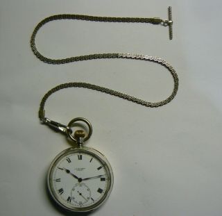Rare 1919 London Import Silver Swiss J.  W.  BENSON Pocket Watch Silver Chain &Box 5