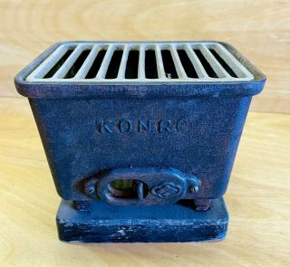 Rare Vintage Japanese Konro Mini Cast Iron Portable Hibachi Grill W/wood Base
