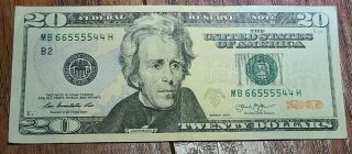 2013 $20 Rare Findfancy Serial Number Near Solid,  Quad,  Trinary