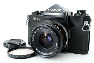 Canon F - 1 Black 35mm Slr Film Camera,  28mm F/3.  5 S.  C.  Rare " O " Lens,