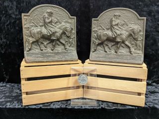 Rare Antique Hubley Bookends George Washington On Horse At Valley Forge Signed