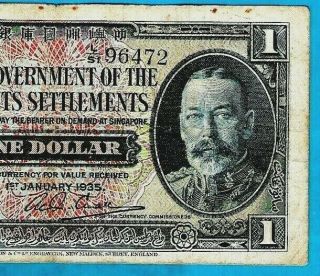 Rare Straits Settlements/singapore P16b $1 Kgv Sign Rex Curall 1.  1.  1935 Vf