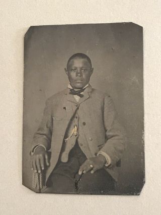Rare Vintage Tintype Of African American Man In Suit