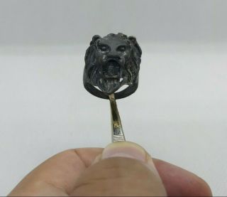 Rare Extremely Ancient Black Lion Head Ring Viking Artifact Bronze Authentic