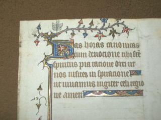 RARE Illuminated Medieval Manuscript Vellum BOH Leaf w/ Gold & Miniatures 2