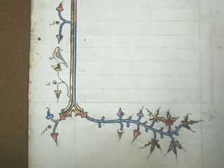 RARE Illuminated Medieval Manuscript Vellum BOH Leaf w/ Gold & Miniatures 3