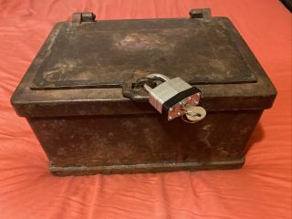 Antique Heavy Cast Iron Strong Box Safe Rare 1800s Stagecoach Wagon Wells Fargo