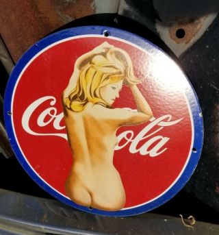 Rare Vintage Coca Cola Coke Porcelain Sign Soda Pop Man Cave Pin 7 Up Butt Pepsi