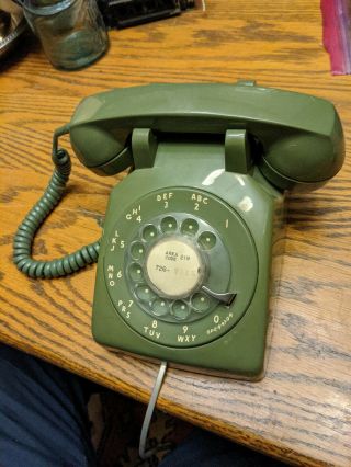 Rare Mid - Century Modern Green Color Rotary Telephone Nt591 Itt Kellogg Vtg